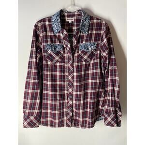 True Religion Jordan Slim Button Down Shirt Top Long Sleeve Plaid Paisley XL